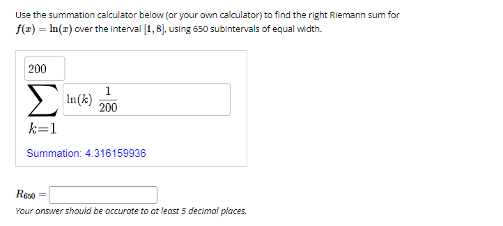 Solved Use the summation calculator below (or your own | Chegg.com