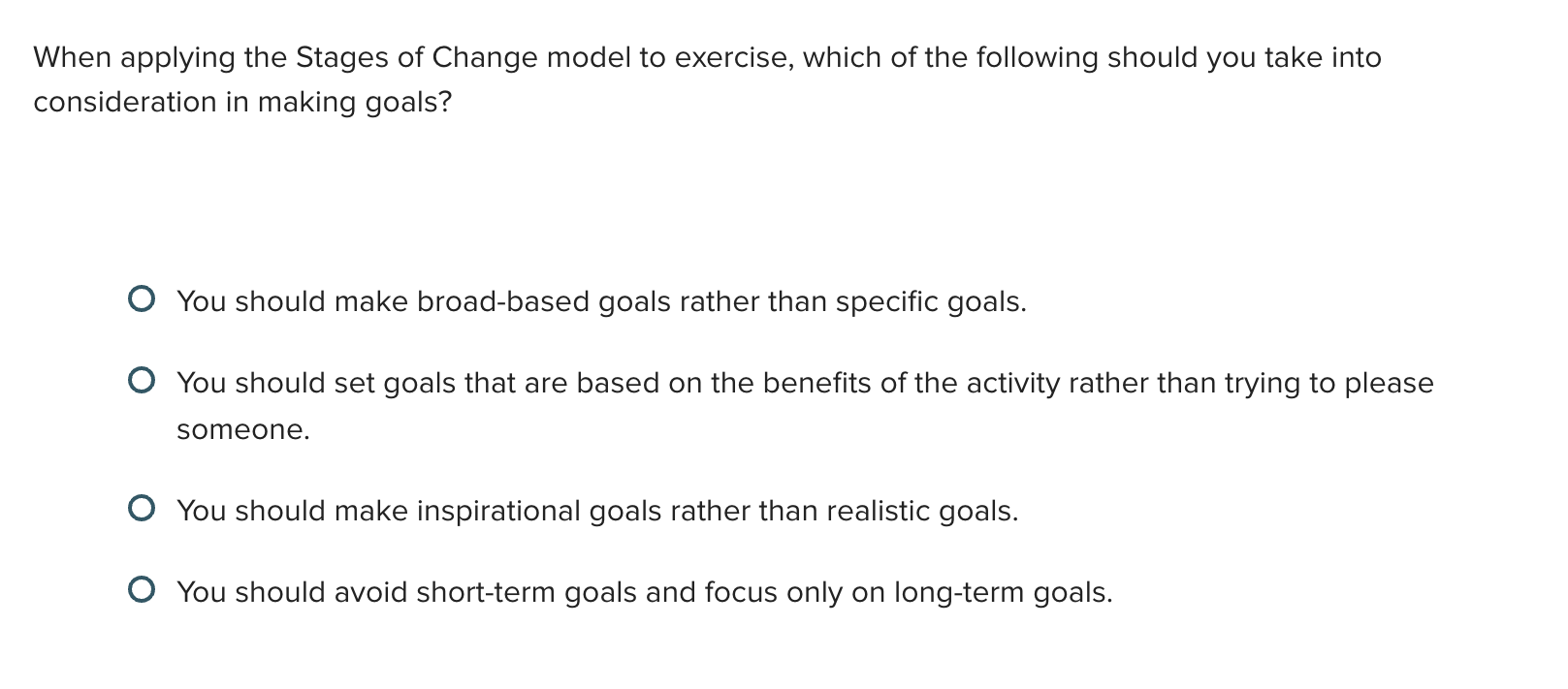 Solved When applying the Stages of Change model to exercise, | Chegg.com