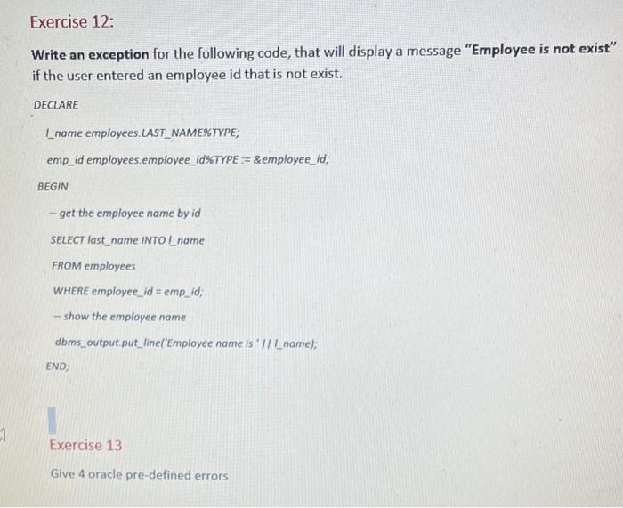 Solved Exercise 11 Write A PL SQL Block That Declares An Chegg