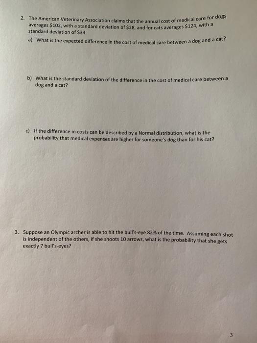 Solved 2. The American Veterinary Association claims that