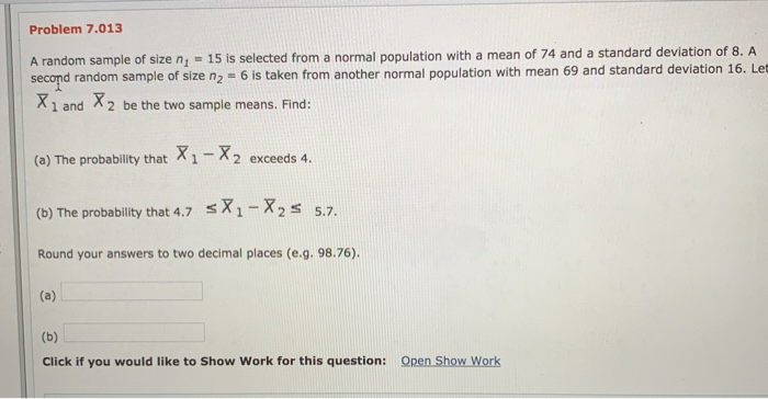 Solved Problem 7.013 A random sample of size n, 15 is | Chegg.com