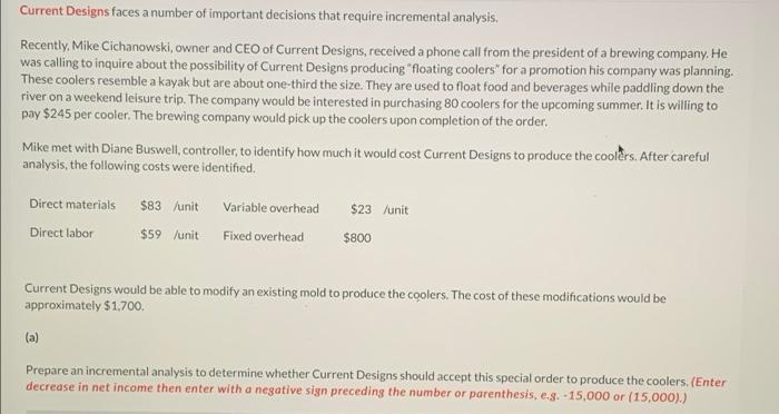 Solved Current Designs faces a number of important decisions | Chegg.com