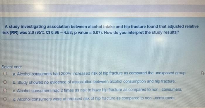 Solved a study investigating association between alcohol | chegg.com