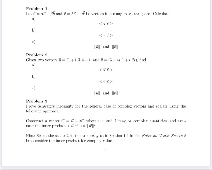 Solved Problem 1 Let U Oa B6 And 7 Ta B Be Vectors Chegg Com