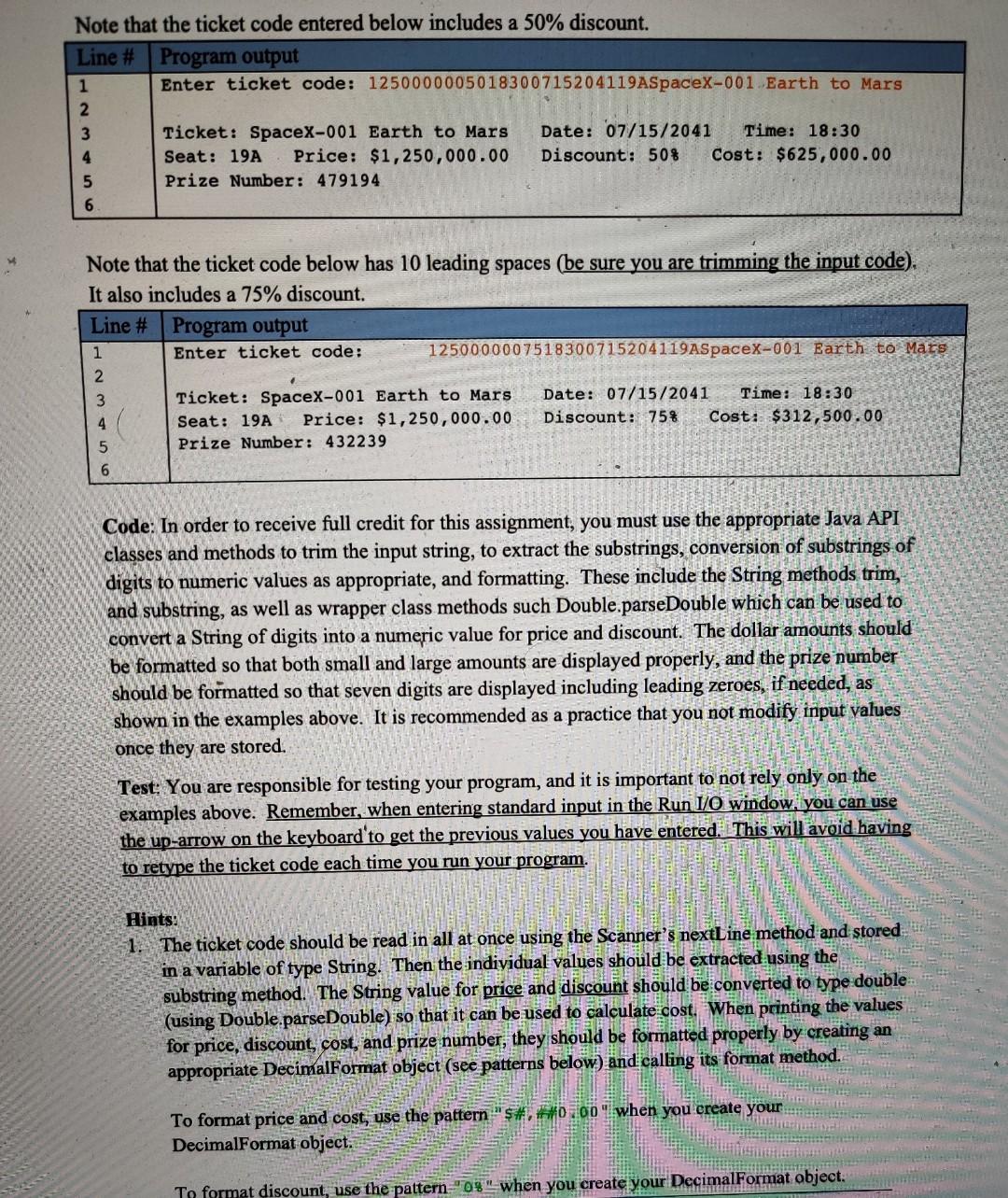 Solved . Mars Ticket.java Requirements: The purpose of this | Chegg.com