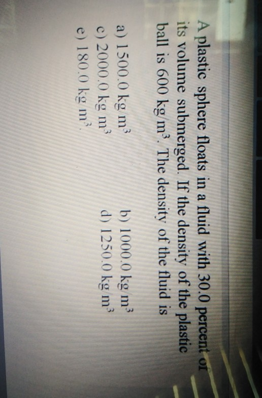 Solved A plastic sphere floats in a fluid with 30.0 percent