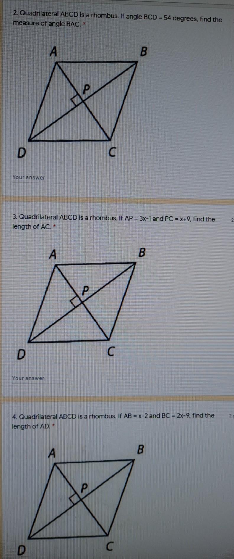 Solved 2 Quadrilateral ABCD is a rhombus. If angle BCD 54