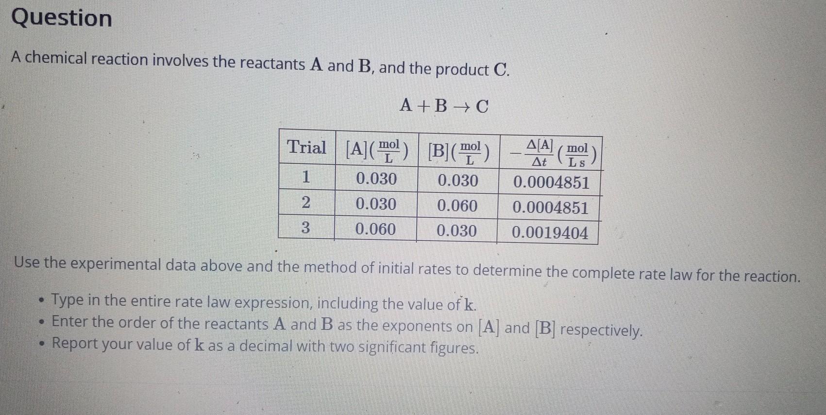 Solved A chemical reaction involves the reactants A and B, | Chegg.com