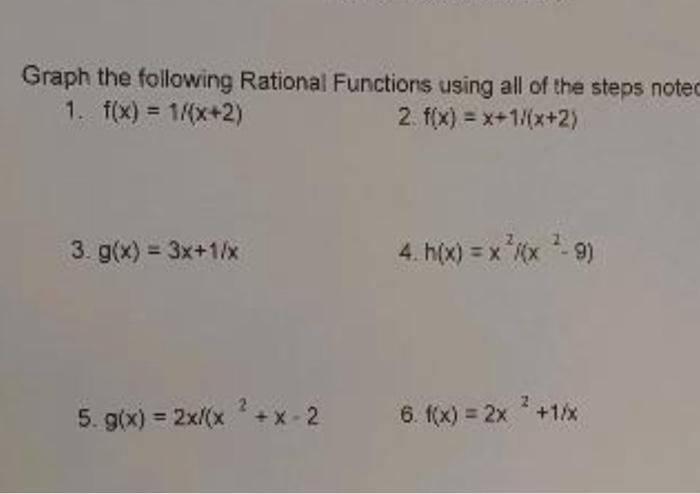 Solved Graph the following Rational Functions using all of | Chegg.com