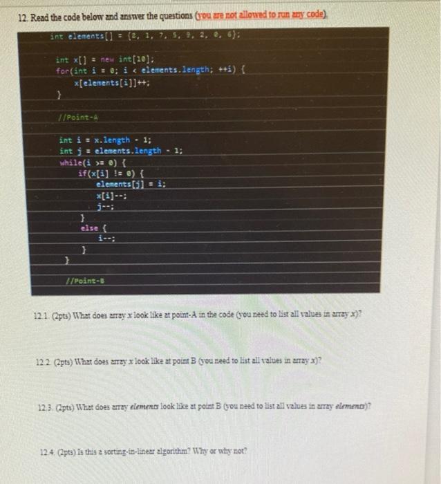 Solved 12. Read the code below and answer the questions (you | Chegg.com