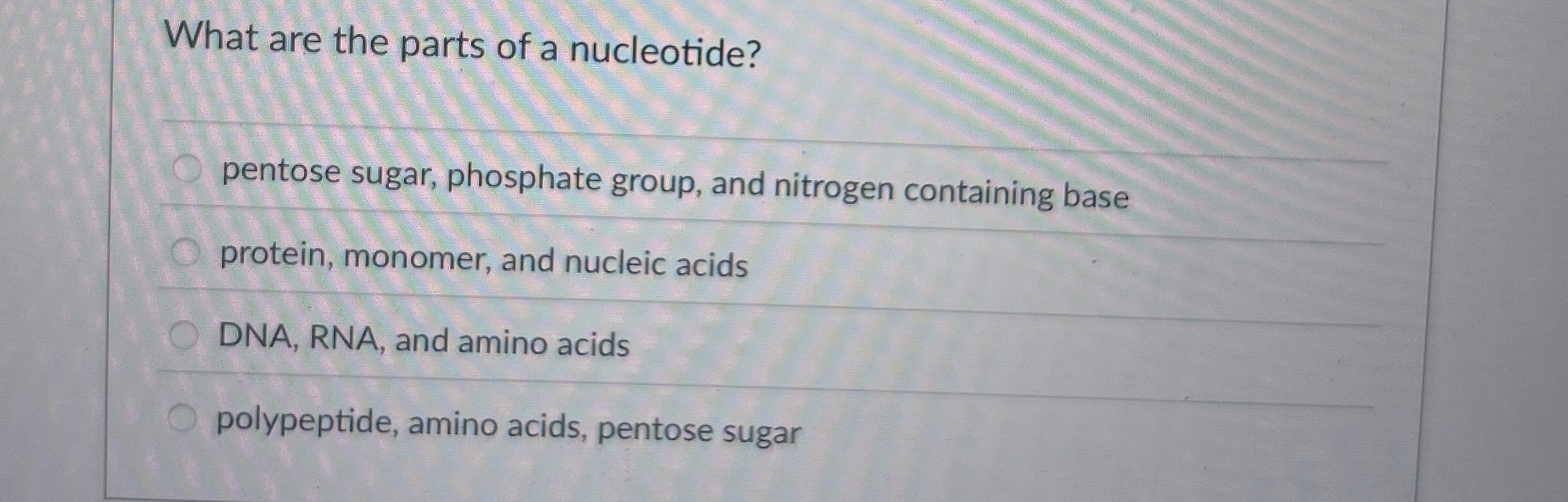 Solved What are the parts of a nucleotide?pentose sugar,