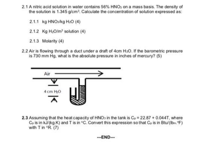 Solved 2.1 A nitric acid solution in water contains 56 HNO,