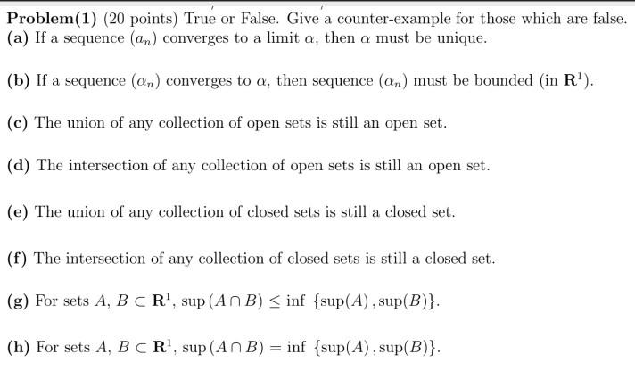 Solved Problem1 20 Points True Or False Give A 7611