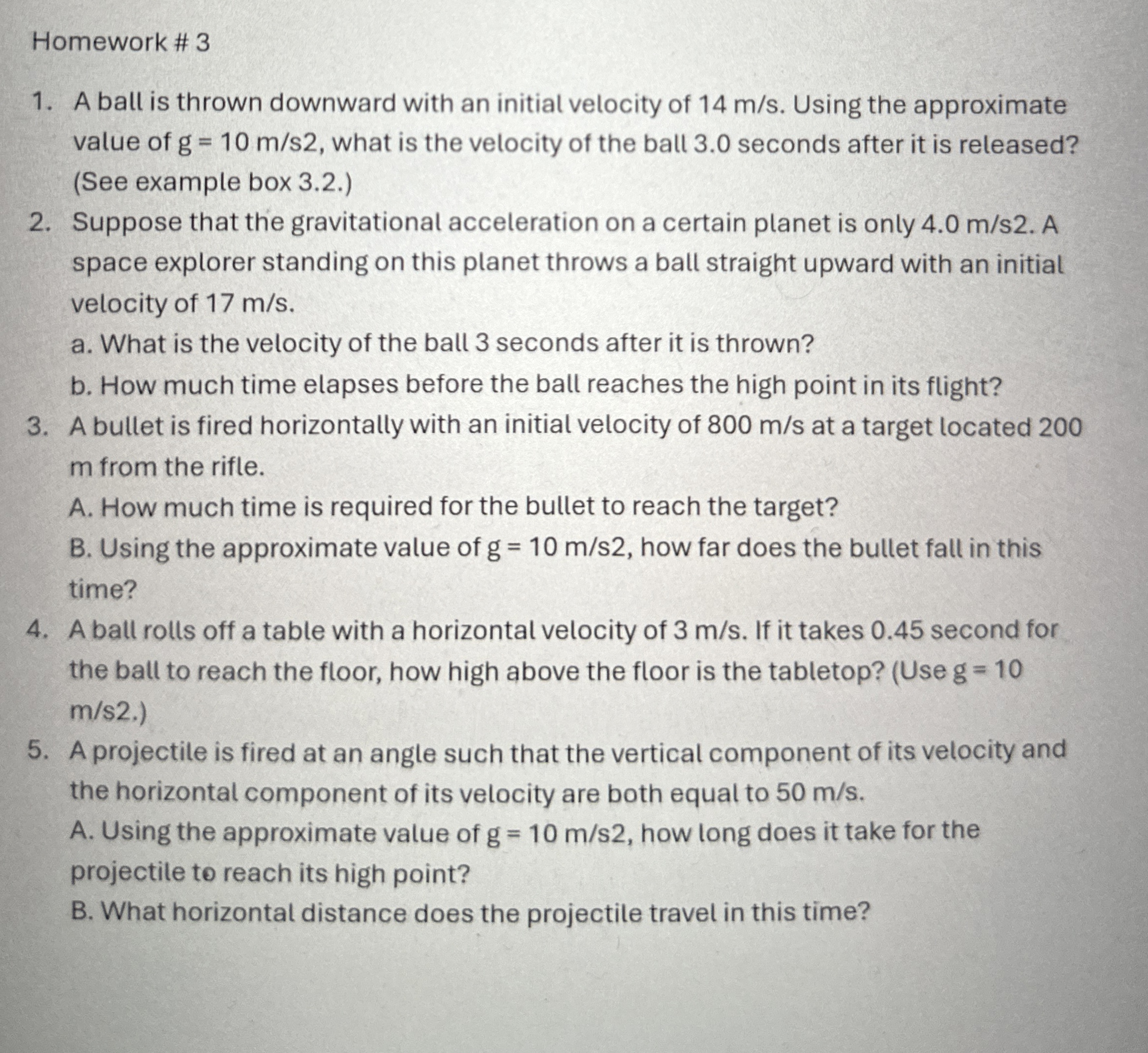 Solved Homework # 3A ball is thrown downward with an initial | Chegg.com