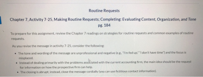 Solved Routine Requests Chapter 7, Activity 7-25, Making | Chegg.com