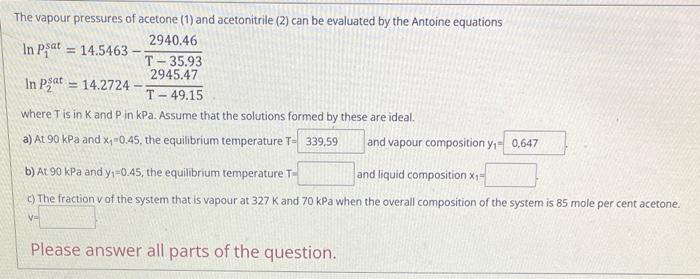 Solved The vapour pressures of acetone (1) and acetonitrile | Chegg.com