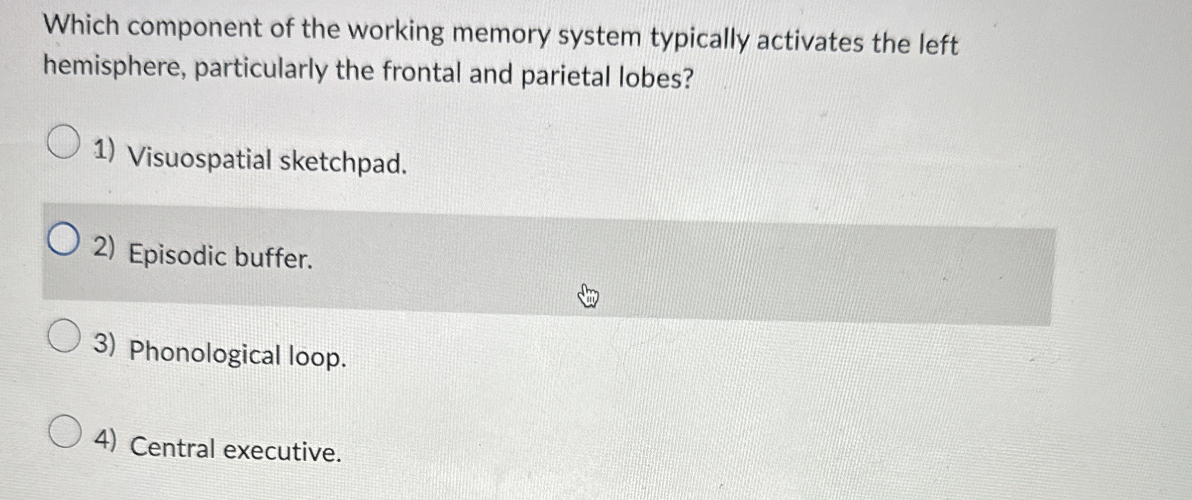 Solved Which component of the working memory system | Chegg.com