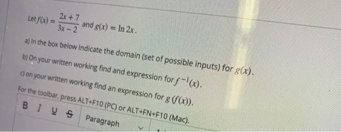 Solved 2r 7 Let F X And G X In 2x 3x 2 A In The B Chegg Com