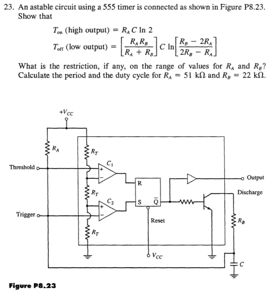 23. An astable circuit using a 555 timer is connected | Chegg.com