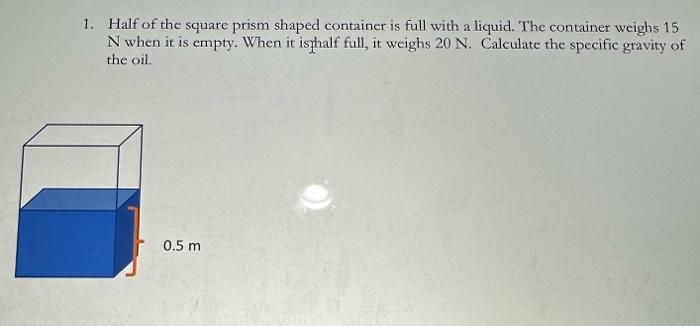Solved 1. Half of the square prism shaped container is full | Chegg.com