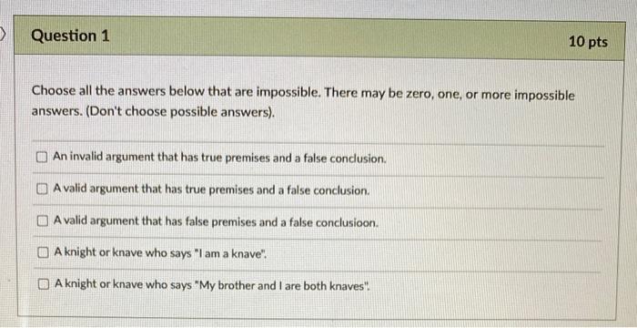 Solved > Question 1 10 pts Choose all the answers below that | Chegg.com