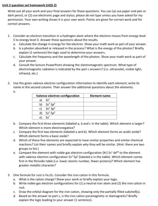 Solved Unit 2 question set homework (UQS 2) Write out all | Chegg.com