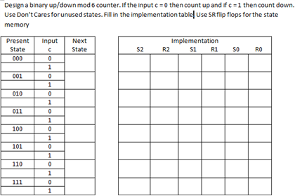 Design A Binary Up Down Mod 6 Counter. If The Input C 