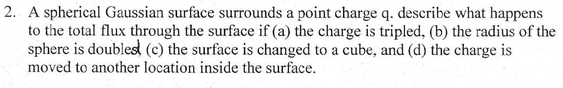 Solved A spherical Gaussian surface surrounds a point charge | Chegg.com