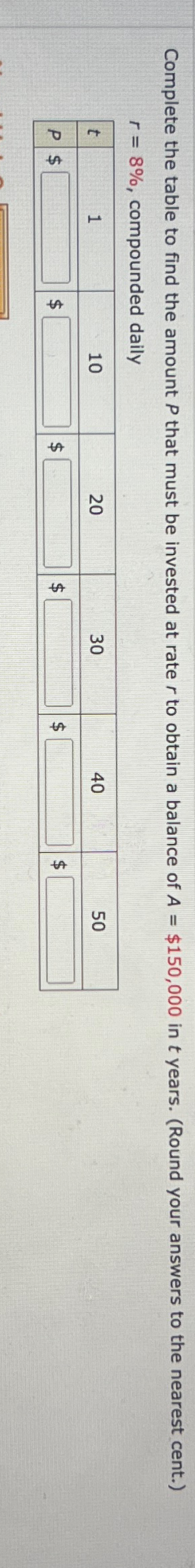 Solved Complete the table to find the amount P ﻿that must be | Chegg.com
