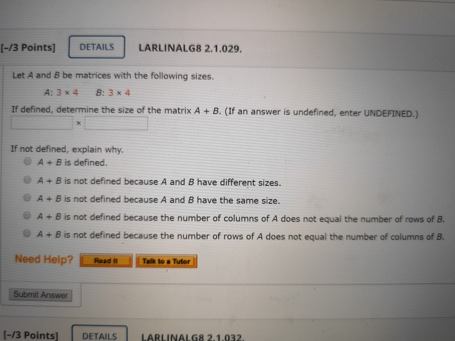 Solved Let A And B Be Matrices With The Following Sizes.A: 3 | Chegg.com