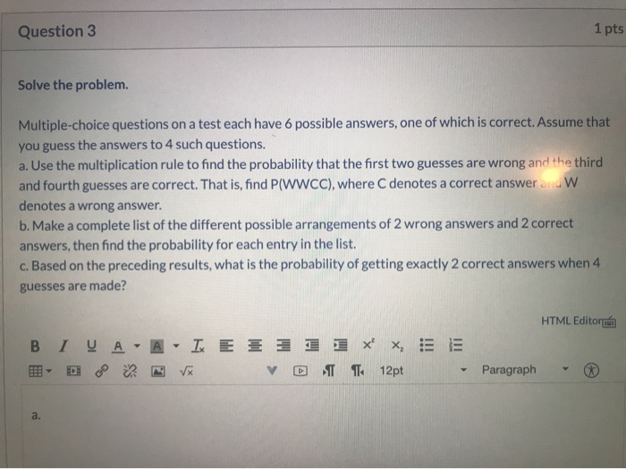 Solved Question 3 1 pts Solve the problem Multiple-choice | Chegg.com