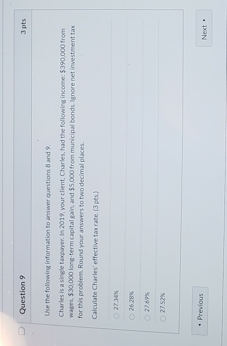 Solved Question 9 3 pts Use the following information to | Chegg.com