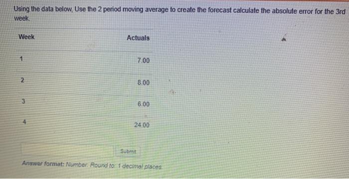 Solved Using the data below, what is the weighted moving | Chegg.com