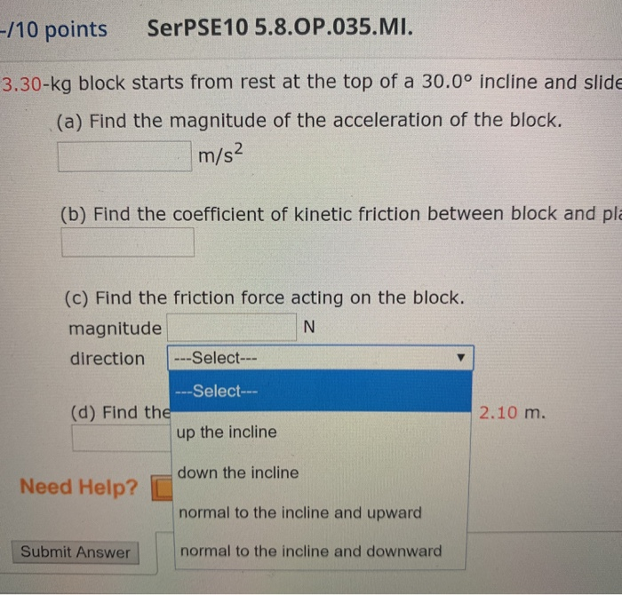 Solved +-/10 Points SerPSE10 5.8.OP.035.MI. A 3.30-kg Block | Chegg.com