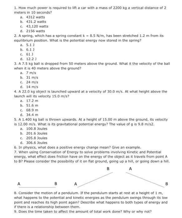 Solved 1. How much power is required to lift a car with a | Chegg.com