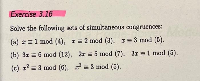 Solved Solve The Following Sets Of Simultaneous Congruences 5284