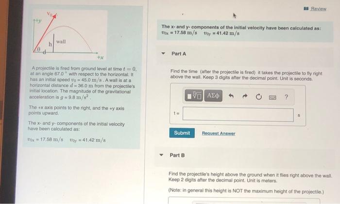 Solved Review ty % The x- and y. components of the initial | Chegg.com
