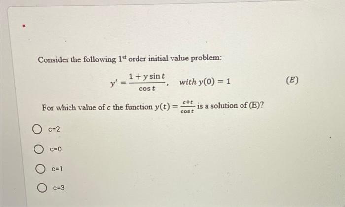 Solved Consider the following 1 order initial value problem: | Chegg.com