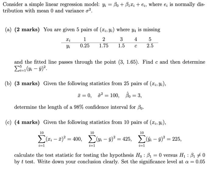 Solved Consider a simple linear regression model: y = Bo + | Chegg.com