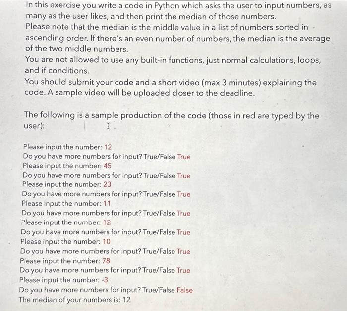 Solved In this exercise you write a code in Python which | Chegg.com