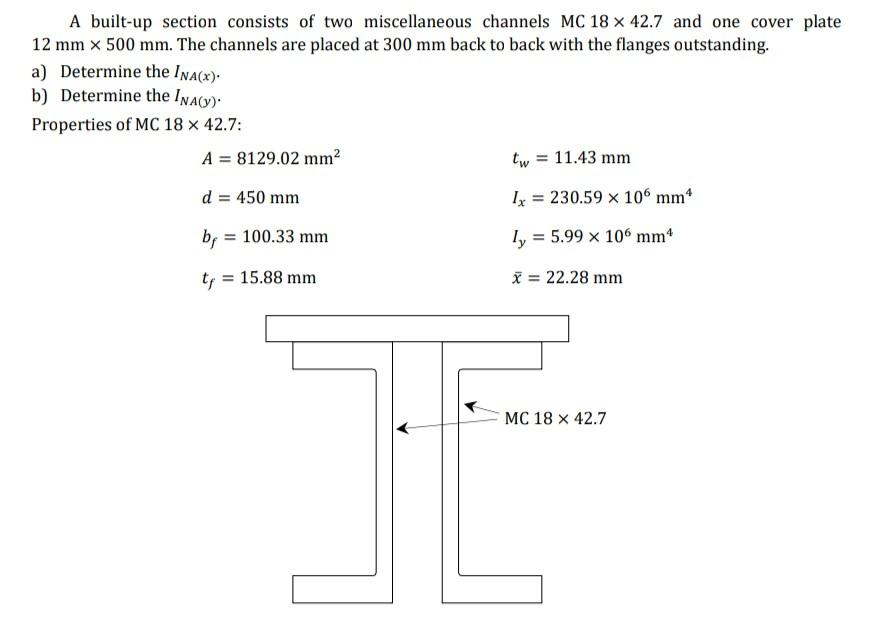 Solved A Built-up Section Consists Of Two Miscellaneous | Chegg.com