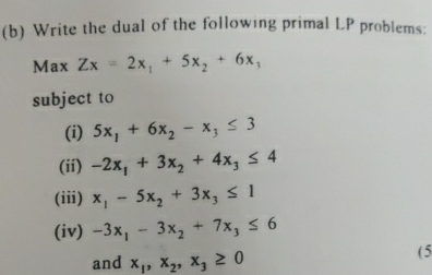 Solved (b) ﻿Write the dual of the following primal LP | Chegg.com