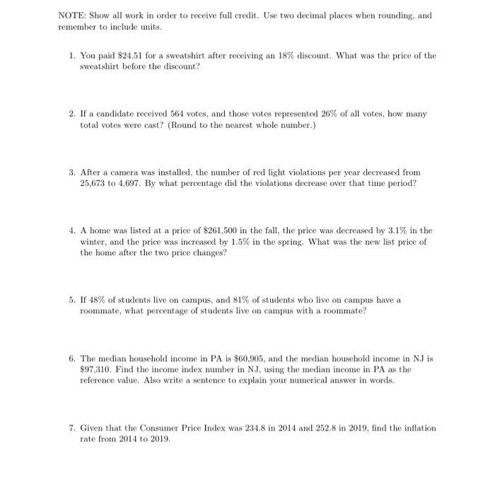 Solved NOTE: Show all work in order to receive full credit. | Chegg.com