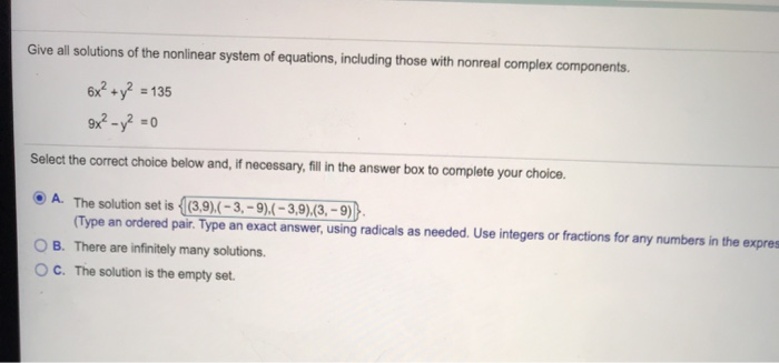 Solved Give all solutions of the nonlinear system of | Chegg.com