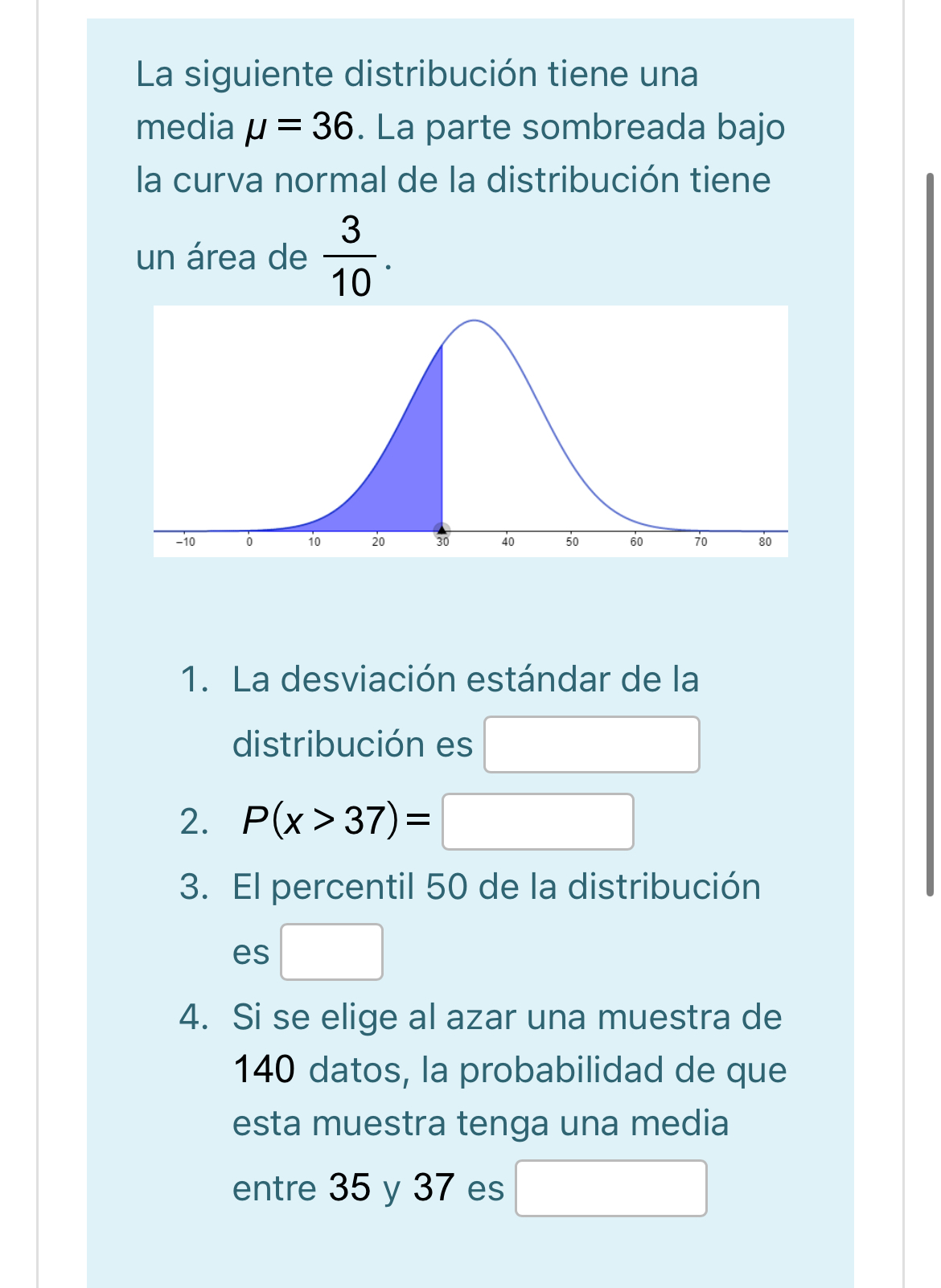 Solved La siguiente distribución tiene una media μ=36. ﻿La | Chegg.com