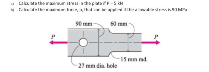 Solved a) Calculate the maximum stress in the plate if P = 5 | Chegg.com