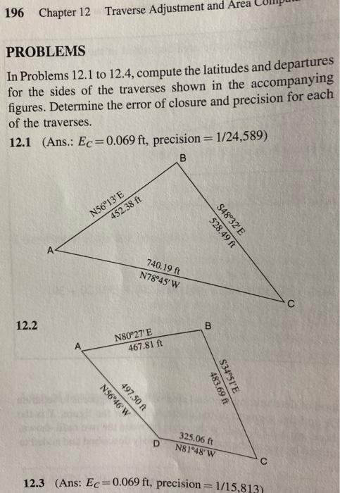 Solved 196 Chapter 12 Traverse Adjustment and Area PROBLEMS | Chegg.com