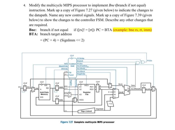 4. Modify the multicycle MIPS processor to implement | Chegg.com