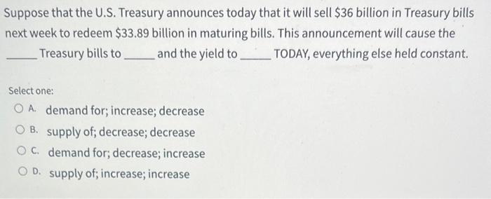 Solved Suppose That The U.S. Treasury Announces Today That | Chegg.com