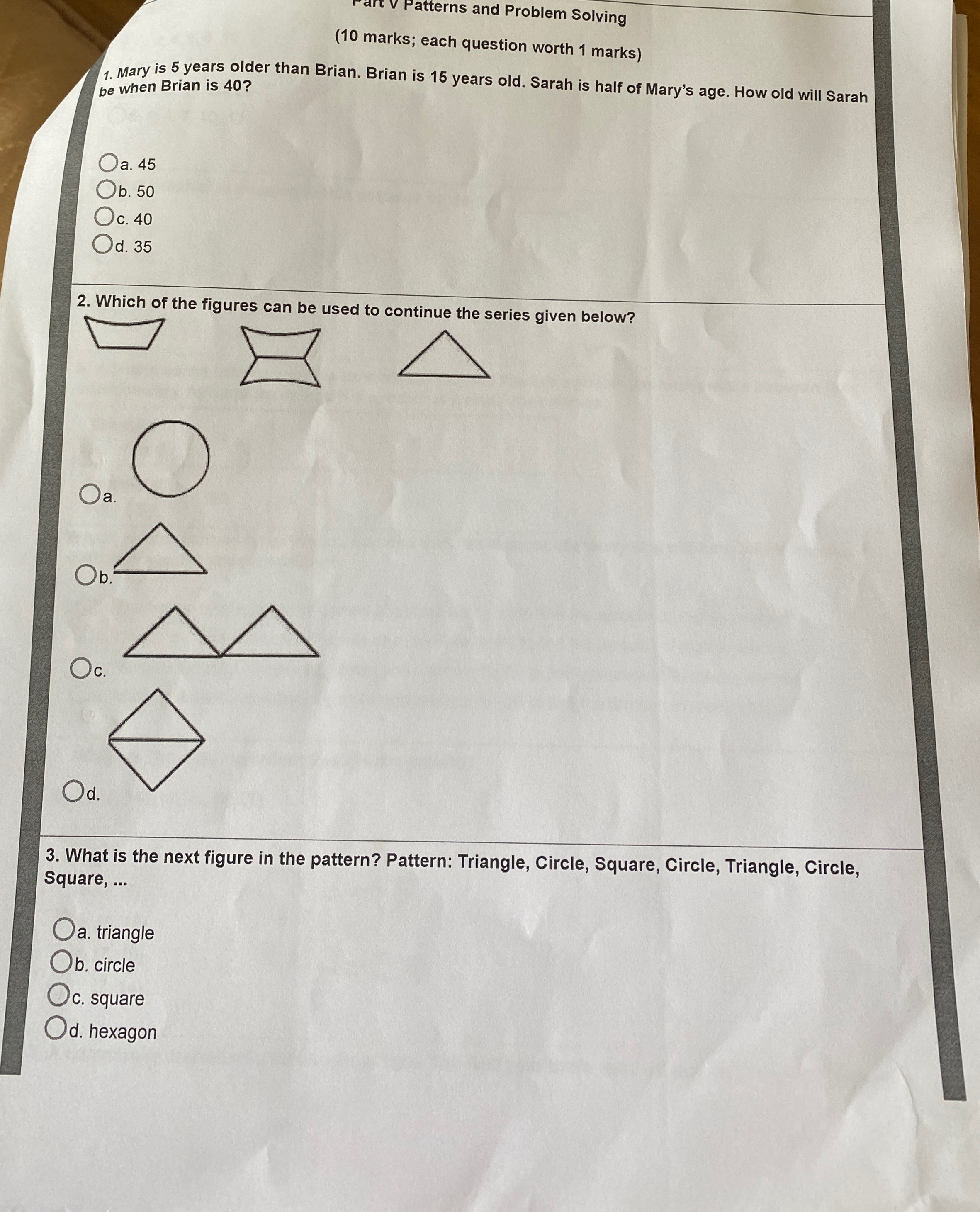 Solved ﻿Patterns and Problem Solving( 10 ﻿marks; each | Chegg.com